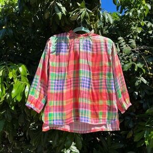 Conrado red plaid glitter ruffle collar 3/4 sleeve blouse